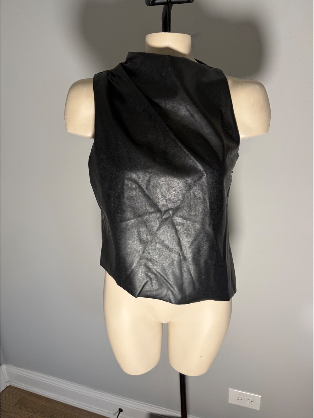 Naked Wardrobe Black Faux Leather Sleeveless Tank Top